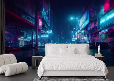 nighttime cyberpunk city illustration Wall mural