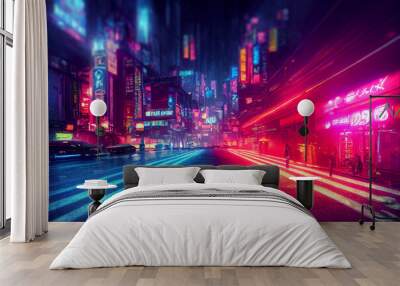 nighttime cyberpunk city illustration Wall mural