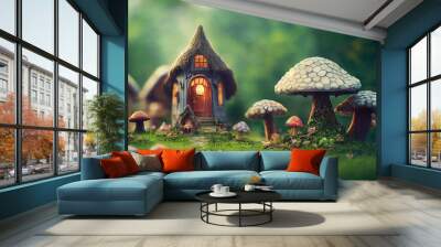 small fantasy village, fairytale land illustration Wall mural