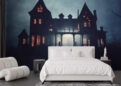 Spooky haunted mansion, detailed creepy painting Wall mural