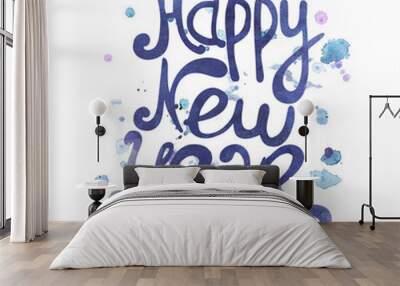 New year greeting card with handdrawn lettering calligraphy. Wall mural