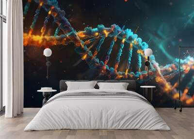 dna helix on a black background Wall mural