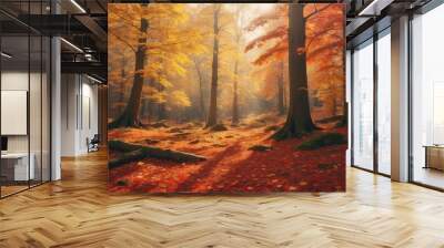 autumn forest in the morning Wall mural