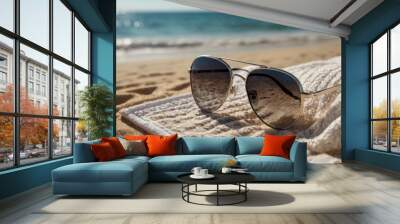 sun glasses on the beach Wall mural