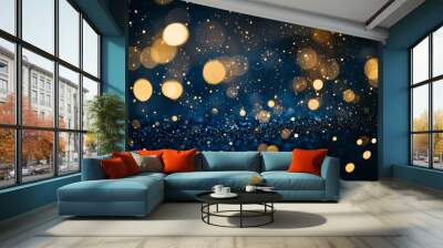 Abstract background of dark blue with gold particles and bokeh for a festive holiday vibe Wall mural