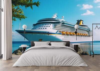 Cruise ship front view at sea - endless ocean, no land - travel adventure concept Wall mural