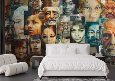 Diverse human faces collage showcasing variety in ages, genders, and ethnicities Wall mural