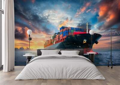 Efficient global cargo logistics via container vessels for international trade and freight shipping Wall mural