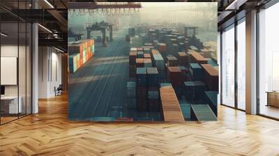 Freight forwarding operations at a busy port  connecting state trade and export programs Wall mural