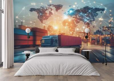 Global business logistics  importing and exporting cargo containers at industrial ports and beyond Wall mural