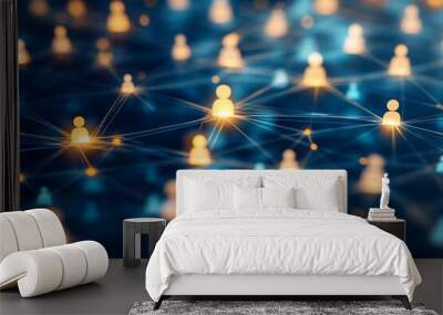 Glowing network of interconnected people icons illustrating global social media connections Wall mural