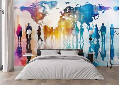 Innovative concept of a diverse global business network for international commerce and connectivity Wall mural