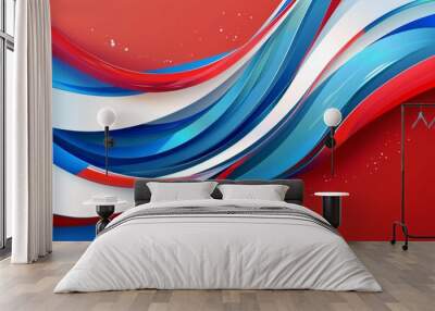 Modern design with white and blue elements on vibrant red background and stylish stripes Wall mural