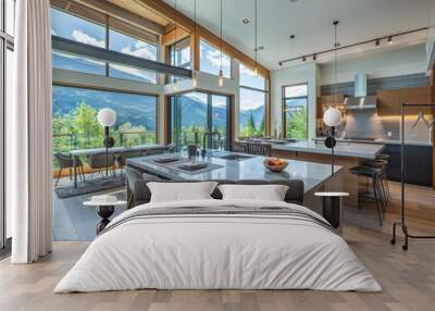 Modern mountain home kitchen  spacious layout with scenic views of breathtaking landscape Wall mural