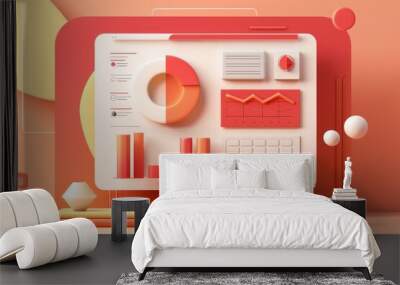 Retro futuristic minimalist ppt design with 3d elements for chart data comparison Wall mural