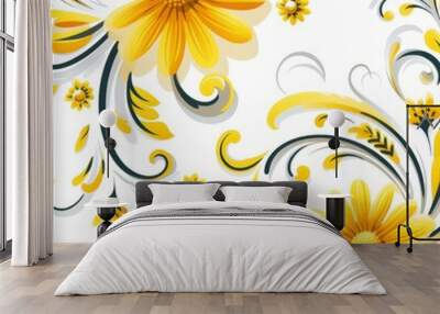 Seamless yellow floral pattern on white background - high quality illustration for textile designs Wall mural