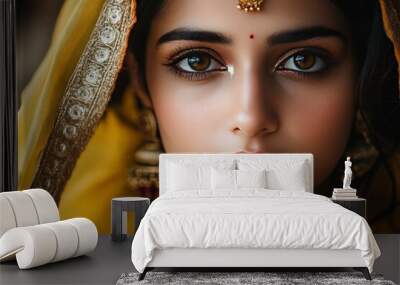 Stunning portrait of an indian girl in traditional attire adorned with kundan jewelry Wall mural