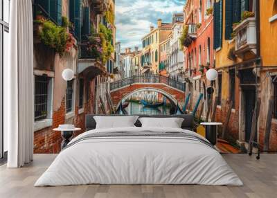 Venice canal with gondola and bridge, iconic architecture in a charming cityscape Wall mural