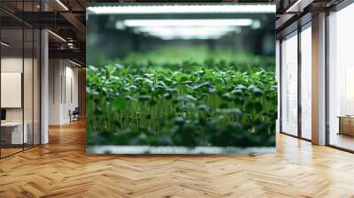 Vibrant indoor ecosystem  close up photography of microgreens growing in bright room Wall mural