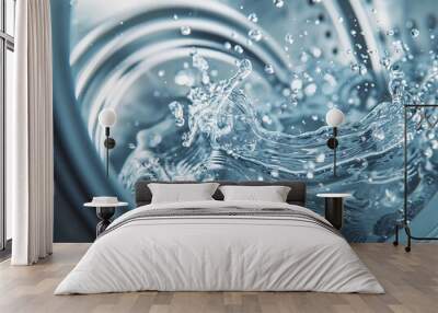 Washing machine drum with water flow and splashes, laundry and washing powder concept Wall mural