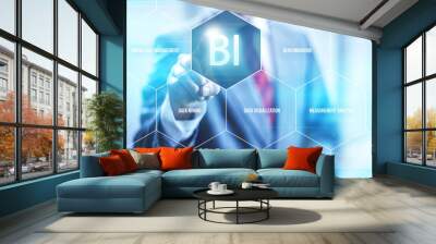 Business intelligence concept man pressing selecting BI Wall mural