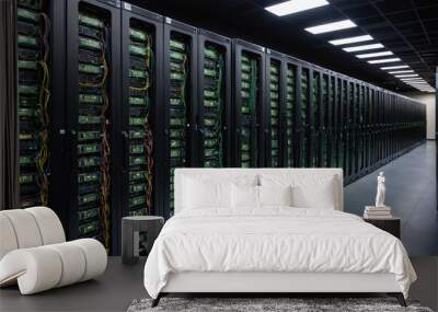 A long row of server racks in a data center Wall mural