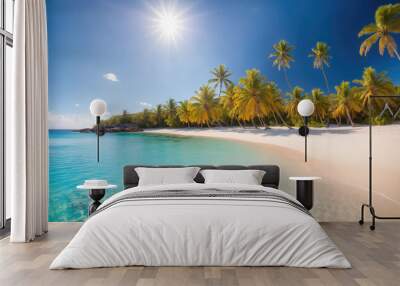 A sunny day at a tropical beach with crystal clear water and white sand Wall mural