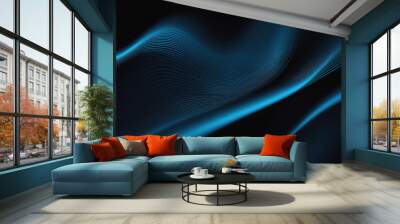 Blue lines create a flowing, abstract pattern against a black background Wall mural