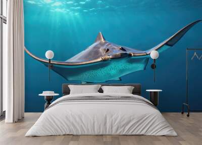 Majestic Stingray Gliding Gracefully Through Clear Ocean Waters in Midday Sunlight Wall mural