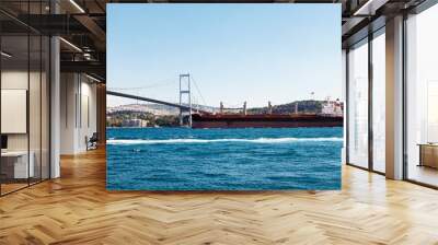 Large cargo ship proceeding along the Bosphorus Channel Wall mural