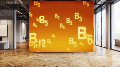 Illustration of the types of vitamin B on an orange background Wall mural