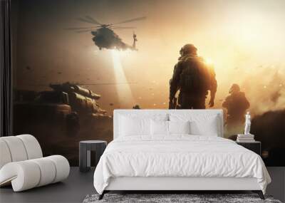 Concept art illustration of army soldier on war Wall mural