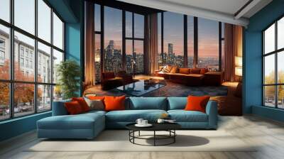 Modern interior design - luxury penthouse apartment in New York city illustration Wall mural