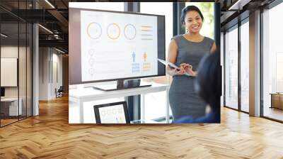 Reporting back. Cropped shot of a businesswoman giving a presentation in the boardroom. Wall mural