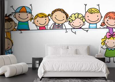 Sketch children and banner Wall mural