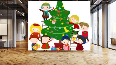 Vector New year card with kids Wall mural