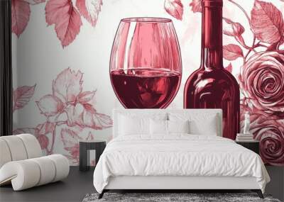 graphic rose and wine concept Wall mural