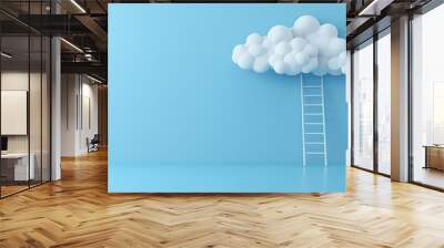  A blue wall features two ladders ascending to identical cloud shapes, resembling ladders Wall mural