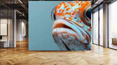  A close-up photograph of a fish with an orange and blue color scheme on its body and eyes Wall mural