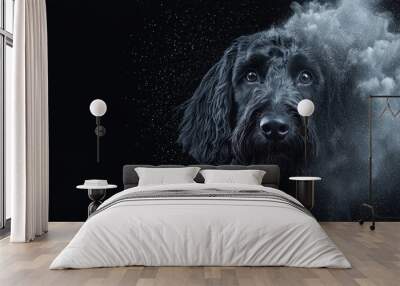  A detailed shot of a dog's face with steam billowing from its mouth Wall mural