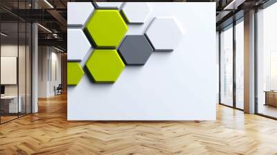  A hexagonal grouping on a white background with green and gray side accents Wall mural