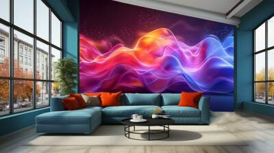  A multicolored wave of light against a black backdrop; a red and blue overlay beneath Wall mural