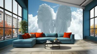  A pair of white angel wings floats above a cloud of fluffy, foamy whites Wall mural