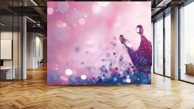  A purple crown atop a mound of blue and pink confetti against a pink and blue backdrop Wall mural