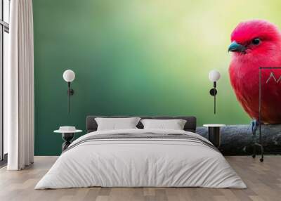  A red, green, and blue bird perches on a tree branch against a softly blurred backdrop Wall mural