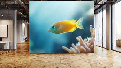  A tight shot of a fish nestled among corals, surrounded by seaweed and additional corals in the clear water Wall mural