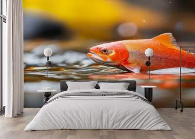  A tight shot of a fish submerged in water, with droplets cascading from its flank Wall mural