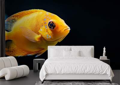  A tight shot of a yellow-blue fish against a backdrop of other swimmers in a fish tank Wall mural