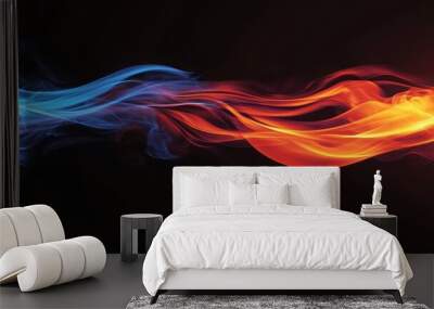  A tight shot of contrasting blue and red flames against a black backdrop The left side features a distinct red and blue blaze within the frame Wall mural