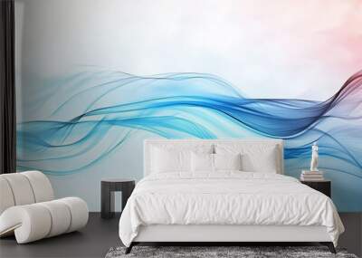  Red and blue smoky waves against a white and blue backdrop; a solitary red light glows at the wave's center Wall mural